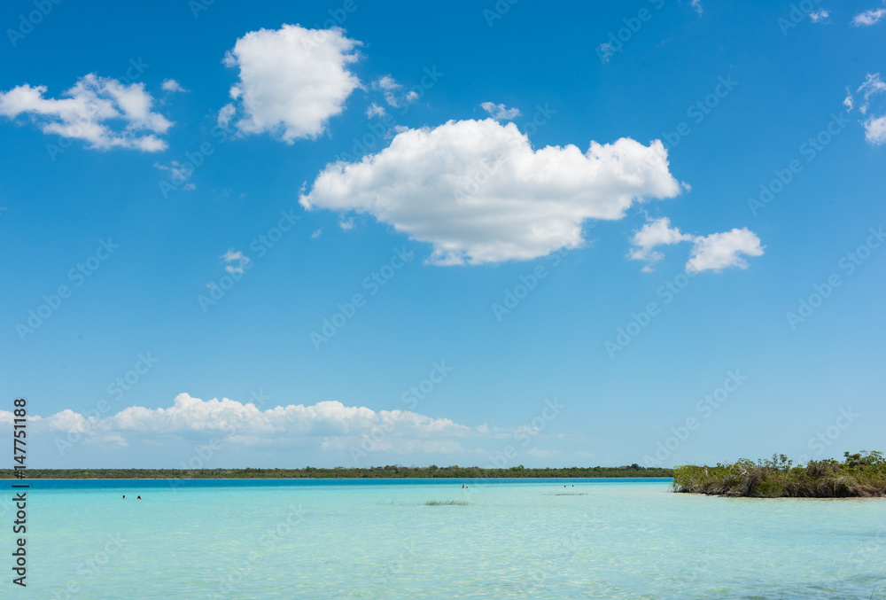 Turquoise colored water in Lake Bacalar, Mexico