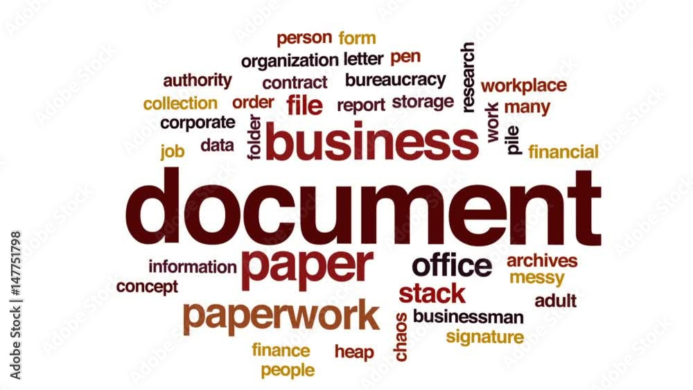 Document animated word cloud, text design animation. Document animated word cloud, text design animation.