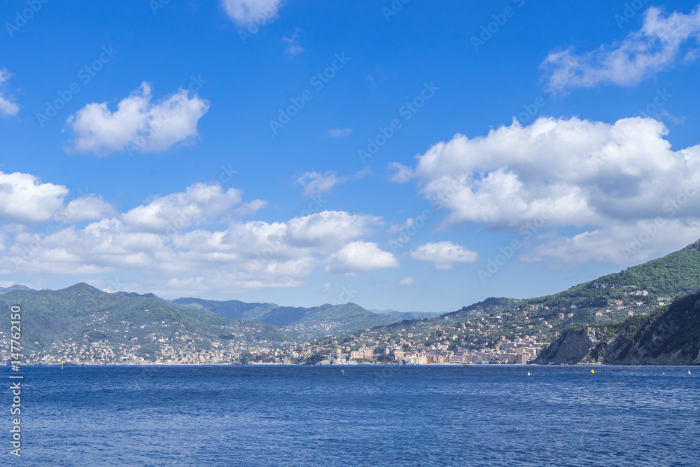 Ligurian coast and Camogli seen from Punta Chiappa, Liguria, Italy