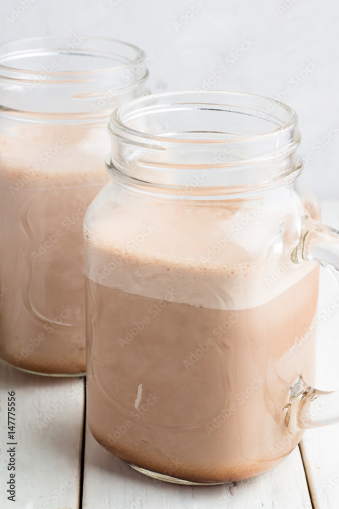 Cocoa in glass mugs. Cocoa in glass mugs.