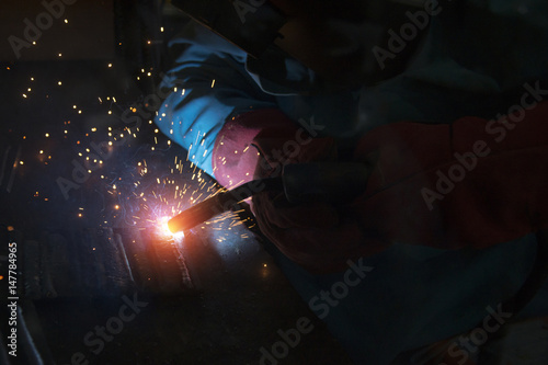 Close-up of the sparking light of the welding process.Sparking light from the welding process.
