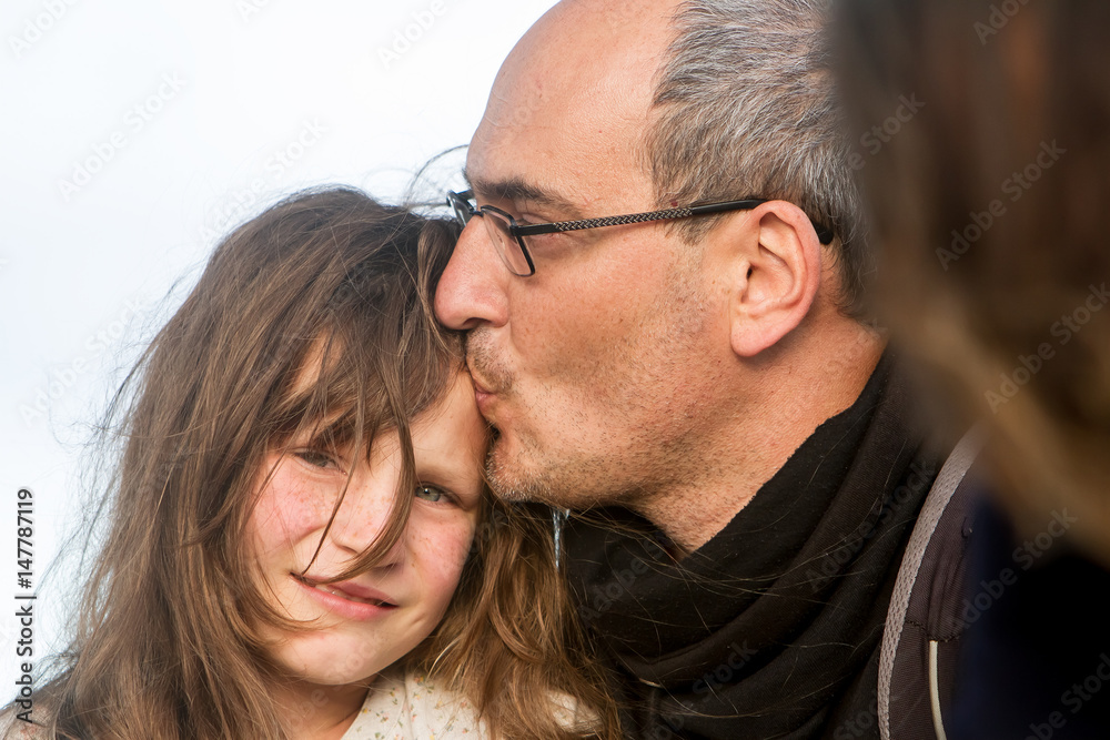 outdoor portrait of young child girl with her dad on natural background outdoor portrait of young child girl with her dad on natural background