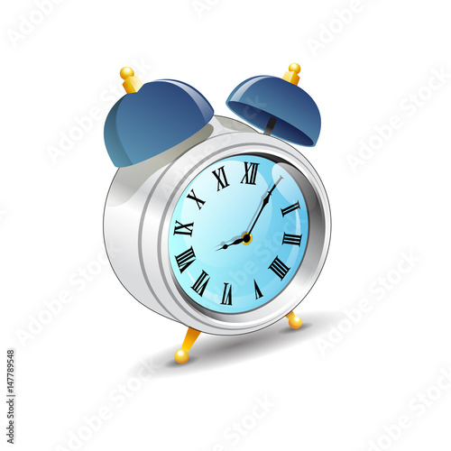 Vintage old style blue color and metal alarm clock watch set isolated vector illustration