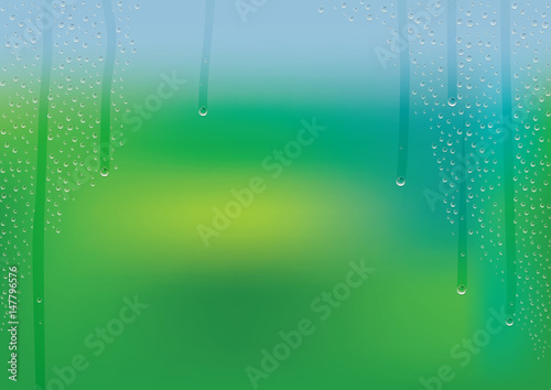 結露　水滴　新緑