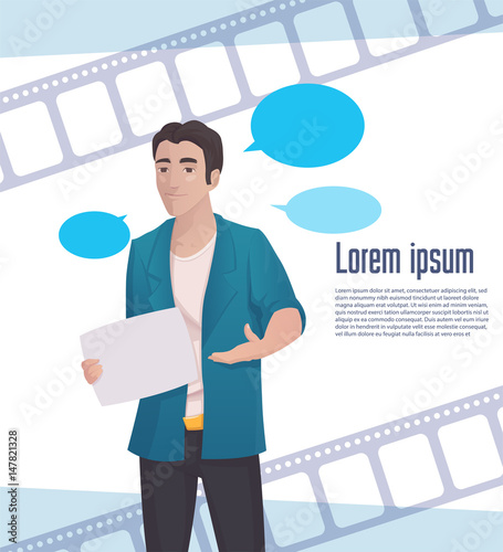 Man Video Blogger, Online Stream, Vector Illustration 