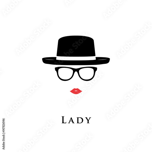 Vector illustration lady portrait of glasses and hat.