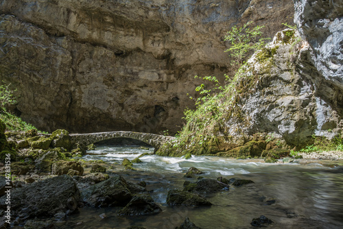 Scenic karst river Rak in Unesco protected Rakov Skocjan national park in Slovenia 