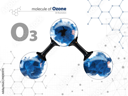 Molecule of ozone with with tehnology background, 3d Illustration, photo