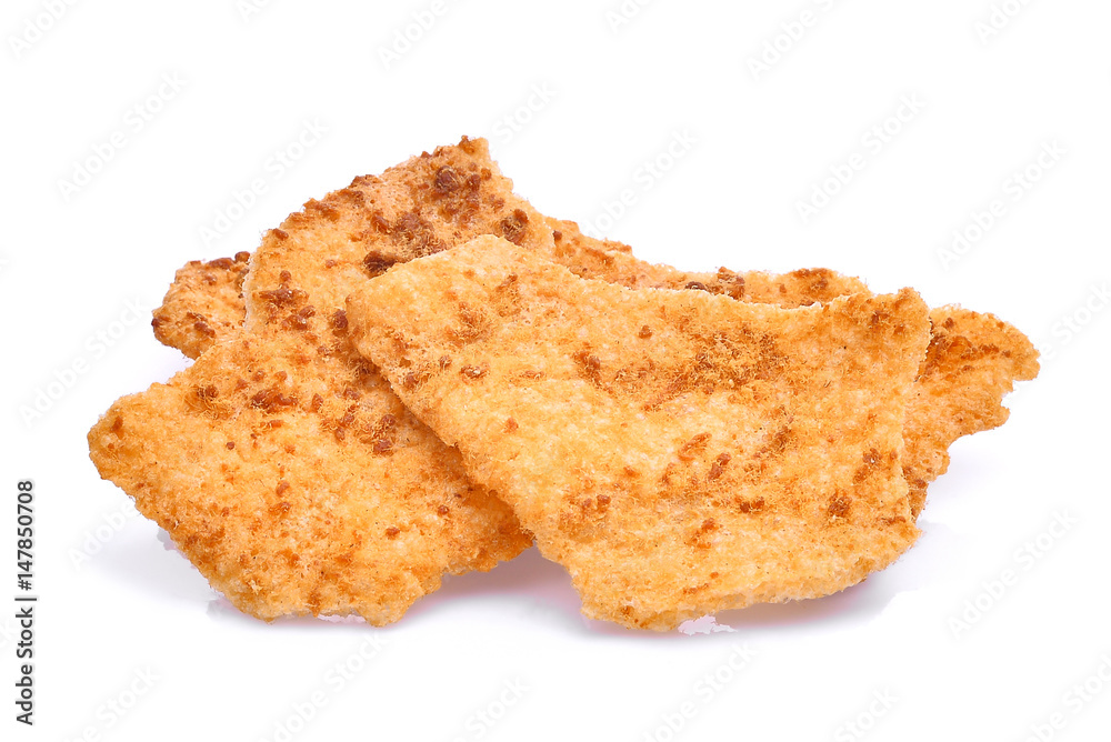 rice cracker with pork floss isolated on white background rice cracker with pork floss isolated on white background