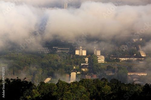 Pollution in the city view from aerial