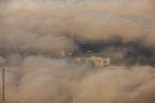 Pollution in the city view from aerial