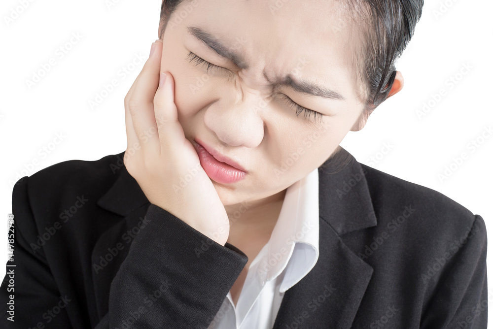 Toothache symptom in a woman isolated on white background. Clipping path on white background. Toothache symptom in a woman isolated on white background. Clipping path on white background.