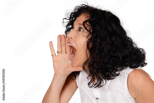 Woman shouting and screaming. photo