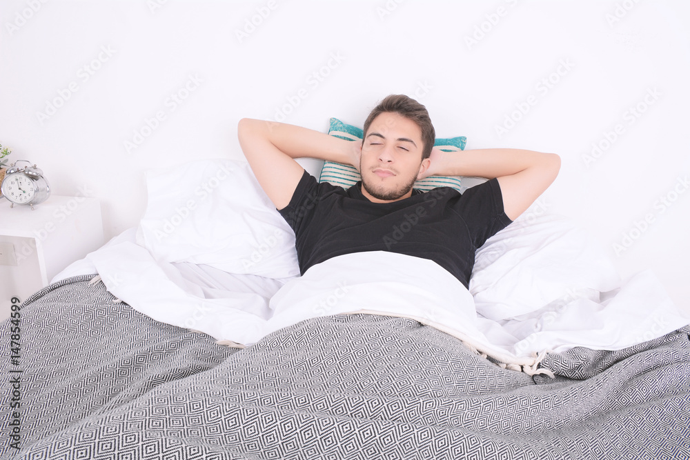 Man sleeping on bed. Man sleeping on bed.