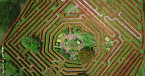 JAKARTA, Indonesia. April 25, 2017: Top view of beautiful garden with labyrinth plants in Cipanas, West Java, Indonesia. Professional shot in 4K resolution photo