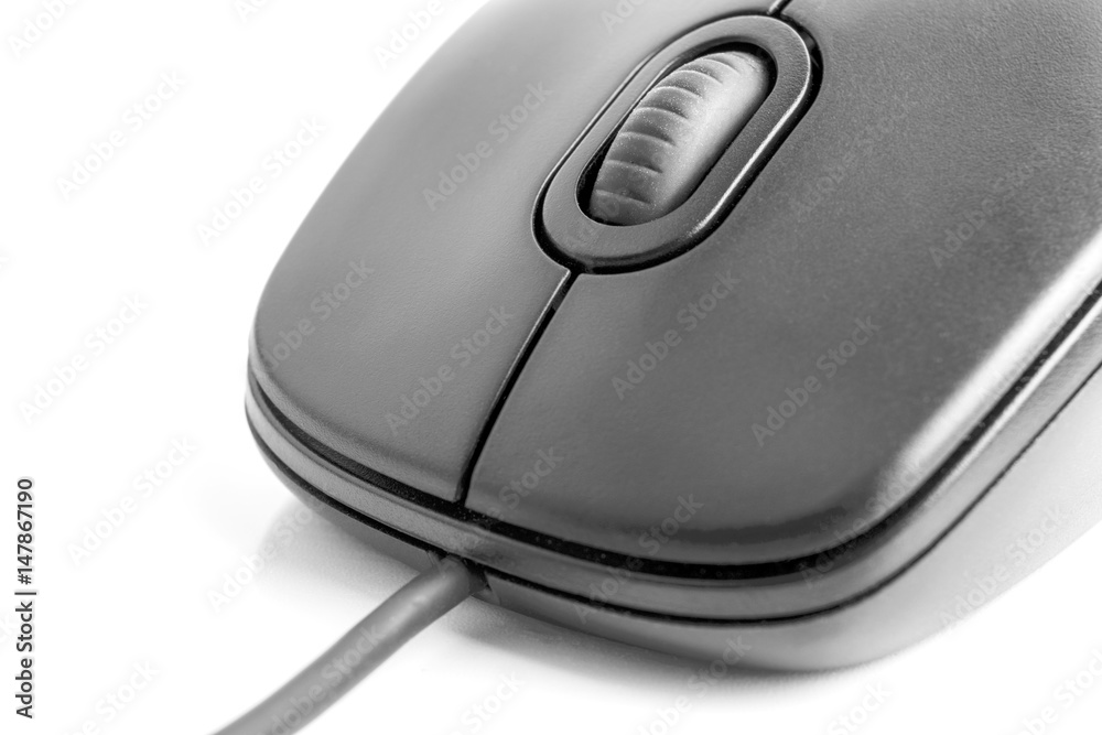black mouse for computer or laptop on white background. technology accessory. isolated black mouse for computer or laptop on white background. technology accessory. isolated