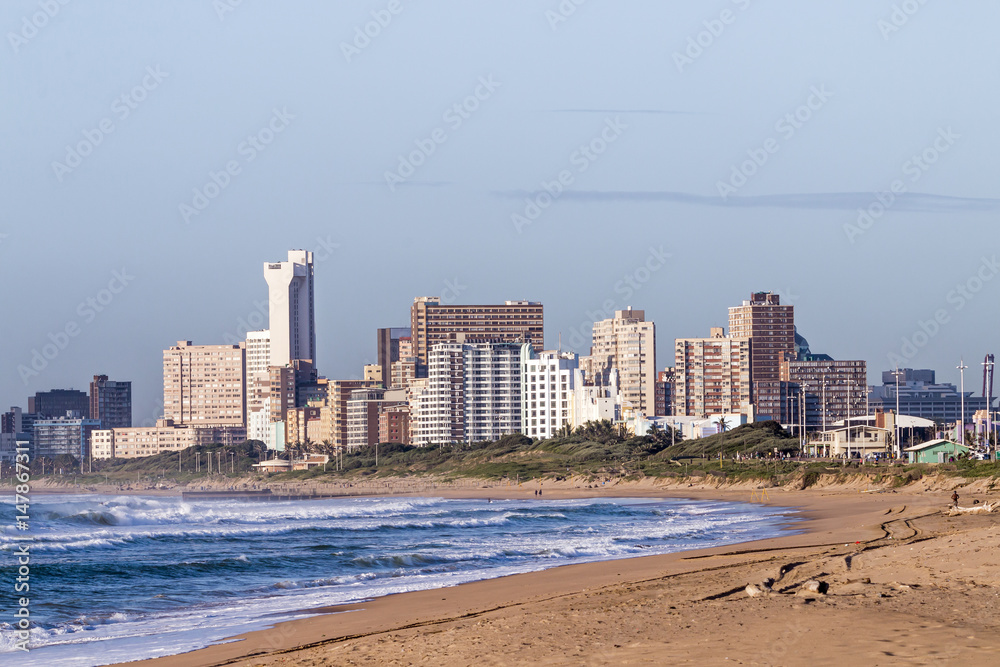 Naklejka premium Beach Against Durban City Skyline in South Africa