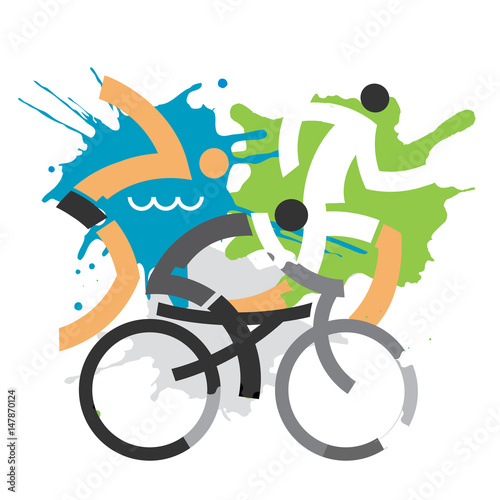 Three Triathlon grunge stylized competitors.
Illustration of Three triathlon athletes on the grunge background. Vector available.