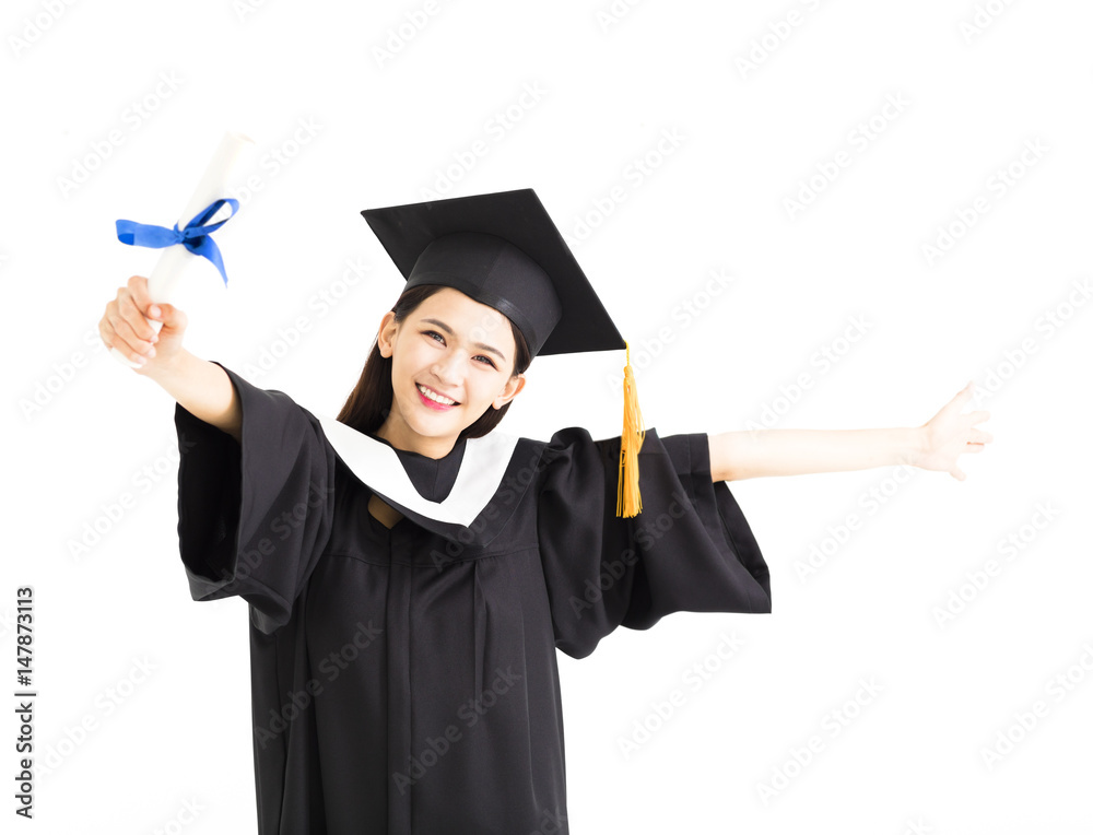 happy Graduate woman showing the diploma happy Graduate woman showing the diploma