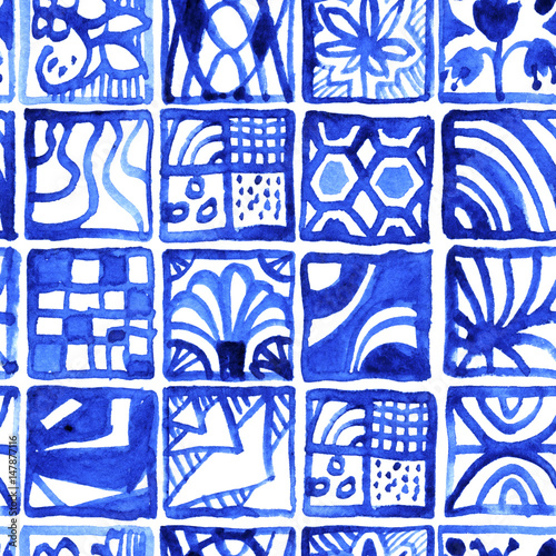 Seamless watercolor pattern with holland tiles