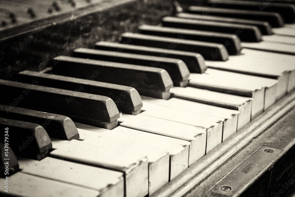 Keys from an old broken damaged piano Keys from an old broken damaged piano
