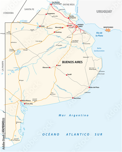 Road map of the Argentine province of Buenos Aires