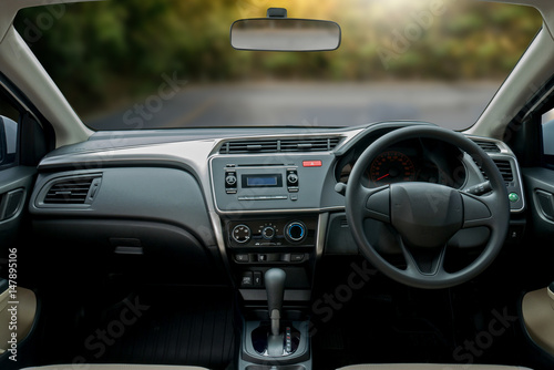 Travel in car. Element of design. the steering wheel inside of a car © onephoto