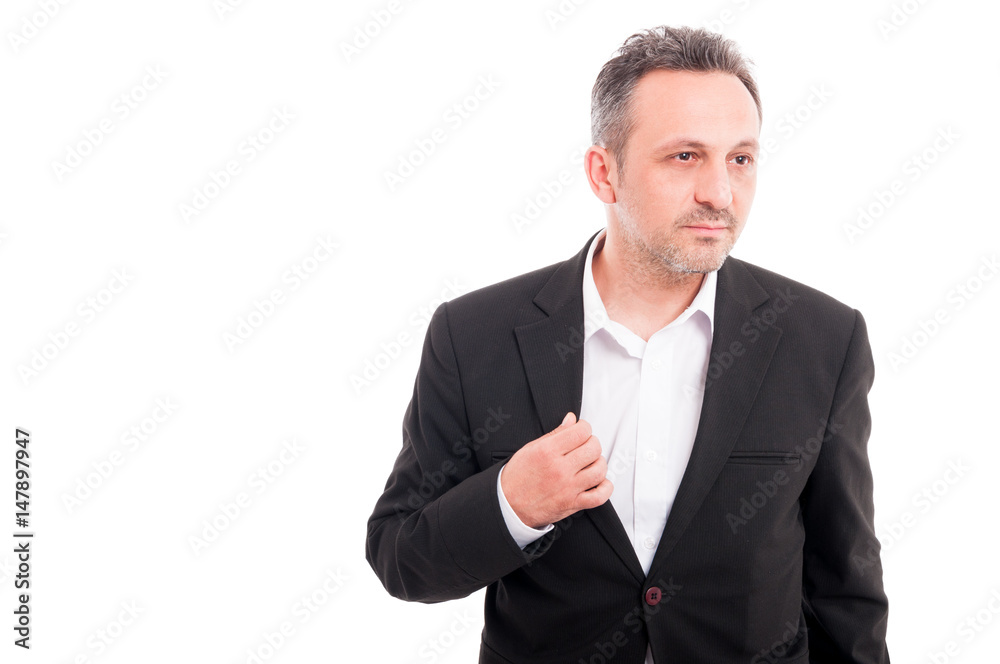 Picture of young casual man looking one side Picture of young casual man looking one side