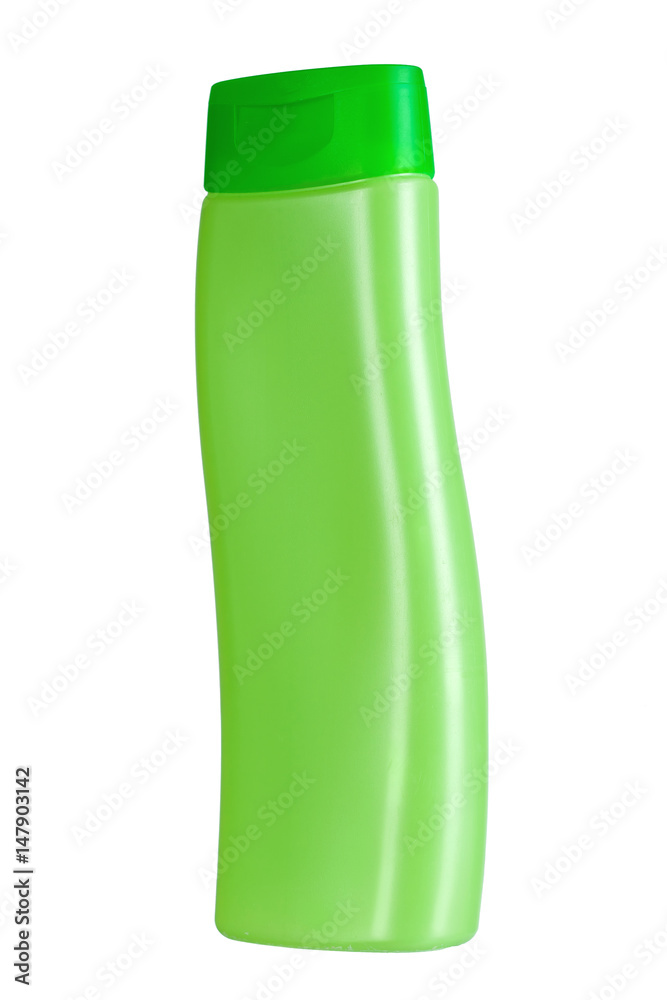 Plastic bottle shampoo of green color with a green cover. Plastic bottle shampoo of green color with a green cover.