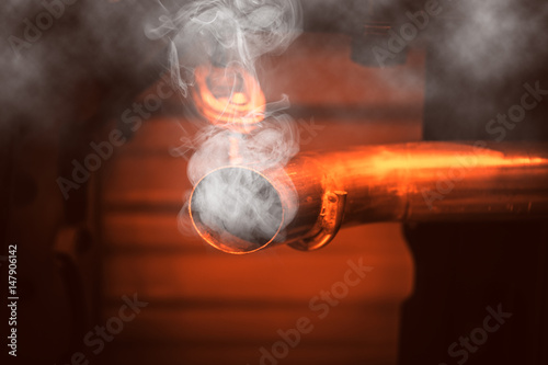 danger of car smoke concept. Carbon monoxide smoke vehicle pollution exhaust pipe.
