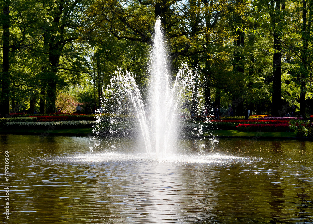 A fountain in the Keukenhof park in Netherlands