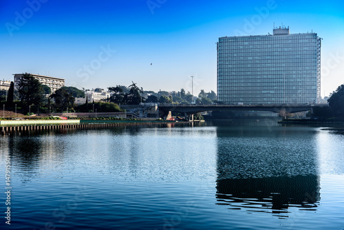 Canvas Print Palace, Eni, Agip,  Lake, Park, Eur, Rome, Lazio, Italy, Europe