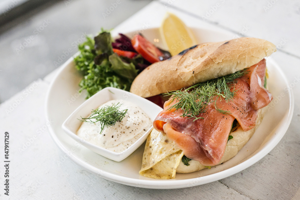 healthy fresh smoked salmon sandwich with egg and sour cream healthy fresh smoked salmon sandwich with egg and sour cream
