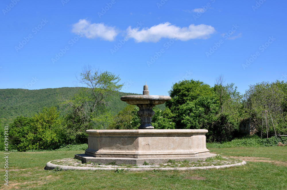 Obraz premium The octagonal fountain in front of the church of San Bonaventura, Canale Monterano, central Italian region of Lazio, Italy