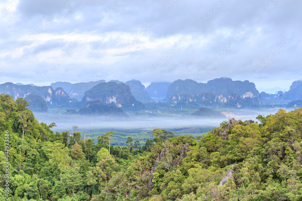 beautiful view point at Golden Buddha meditating - the Tiger Temple in Krabi Thailand

