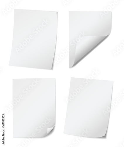 Set of white vector blank papers isolated on white background