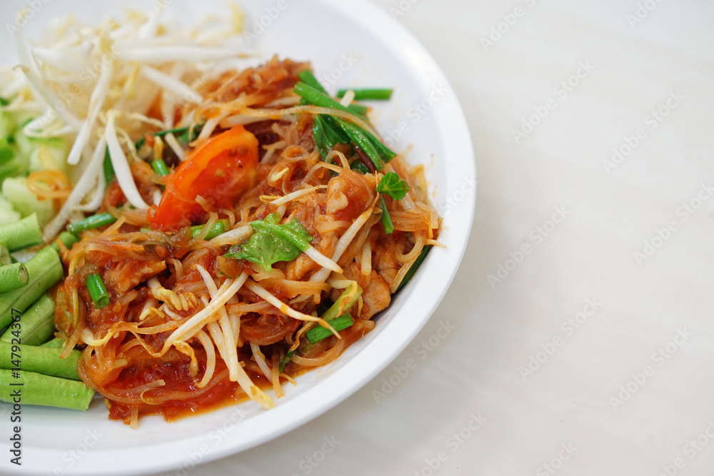 Closeup of Pad Thai, Stir-fried noodle and pork, Traditional thai food recipe. Closeup of Pad Thai, Stir-fried noodle and pork, Traditional thai food recipe.