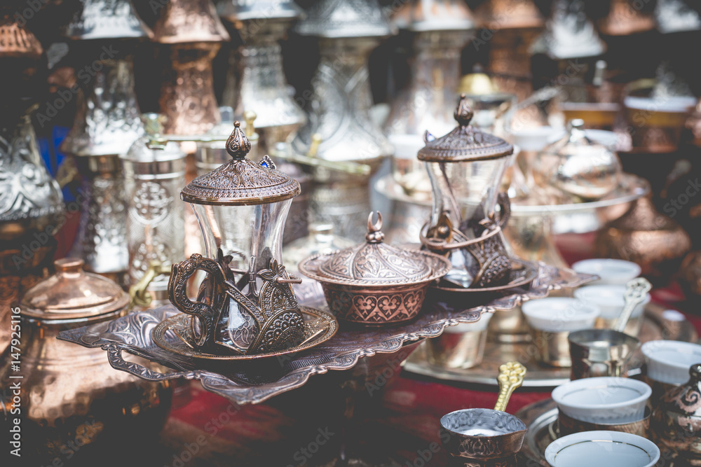 Copper product as souvenir for visitors and tourists in Old Town Sarajevo. Bosnia and Herzegovina. Copper product as souvenir for visitors and tourists in Old Town Sarajevo. Bosnia and Herzegovina.