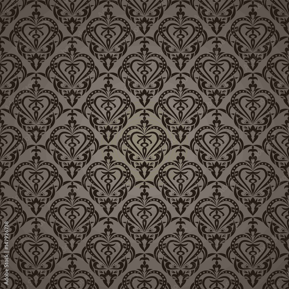 Seamless wallpaper with brown heart. - obrazy, fototapety, plakaty 