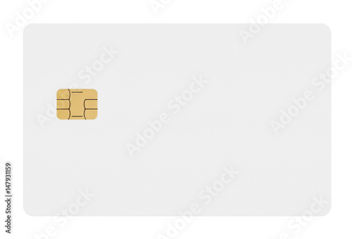Empty plastic card with a chip on white background