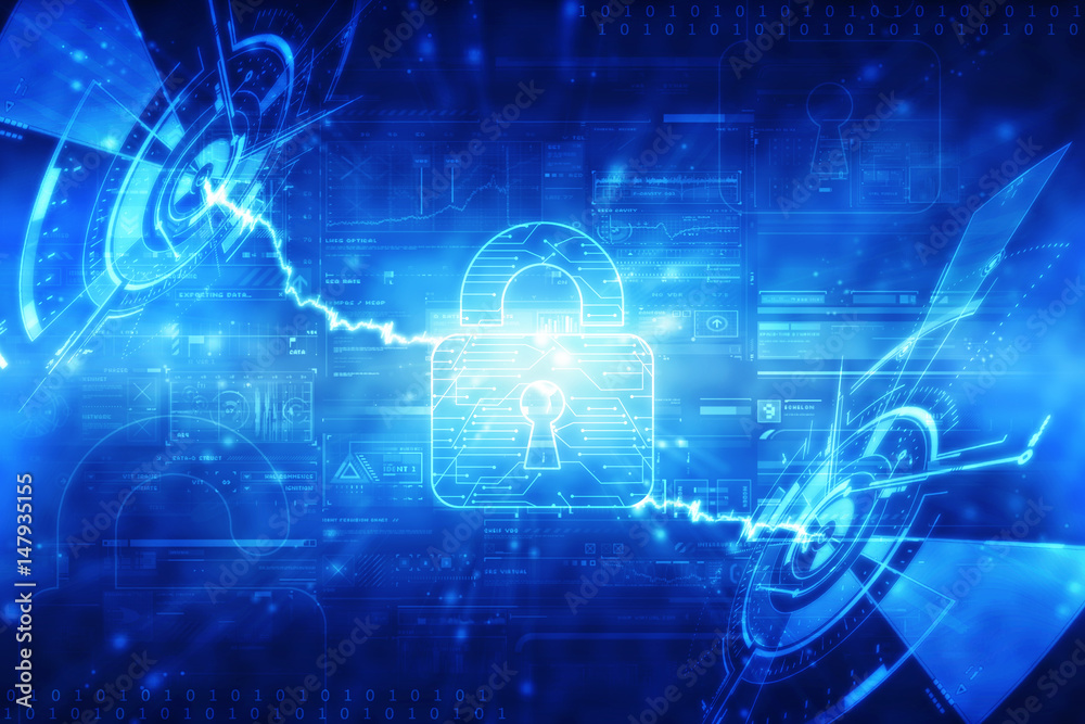 2d illustration Safety concept: Closed Padlock on digital background