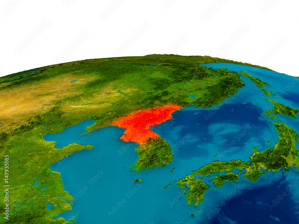 North Korea on model of planet Earth
