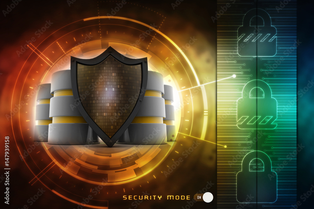 Fototapeta premium 3d illustration Security concept - shield on digital code background