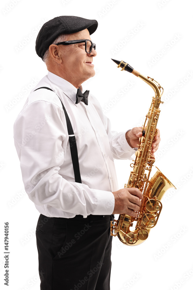 Fototapeta premium Elderly jazz musician with a saxophone