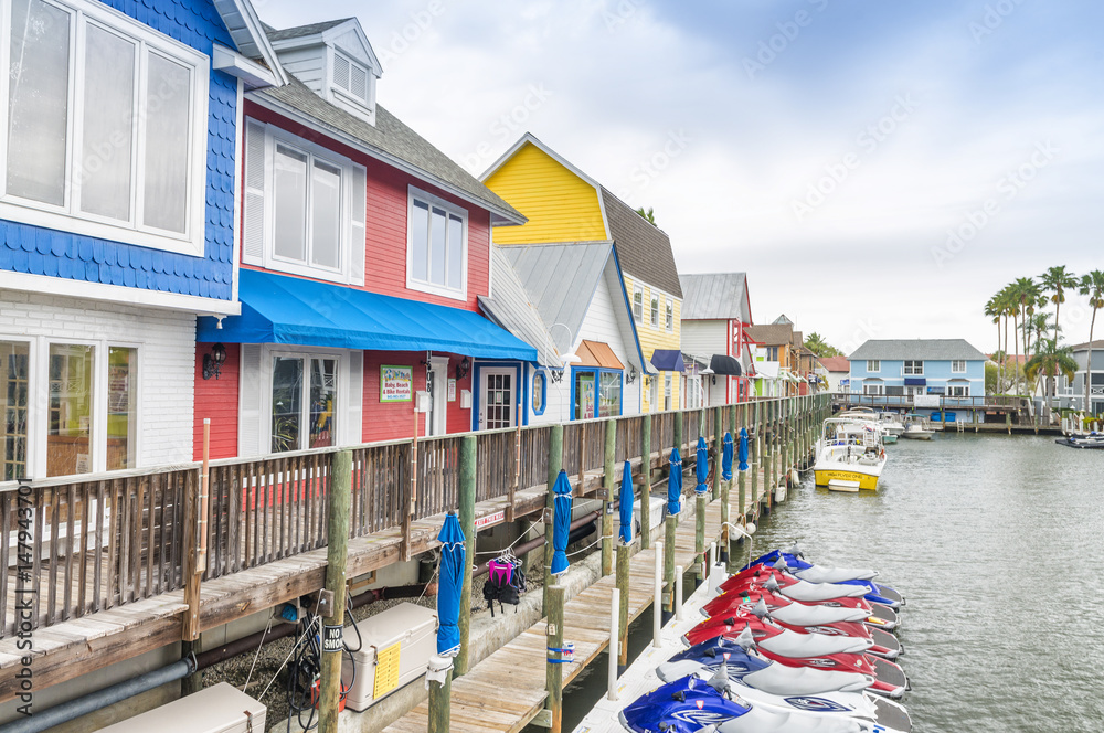 © jovannig - SARASOTA, FL - FEBRUARY 2016: Beautiful colourful homes in Siesta Key. Siesta Key is a famous destination in Florida