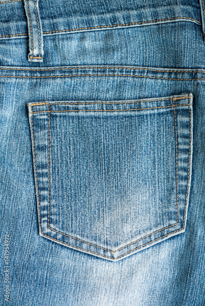 Jeans. Background Texture Of Blue Jeans With Pocket With Seams Close Up. Jeans. Background Texture Of Blue Jeans With Pocket With Seams Close Up.