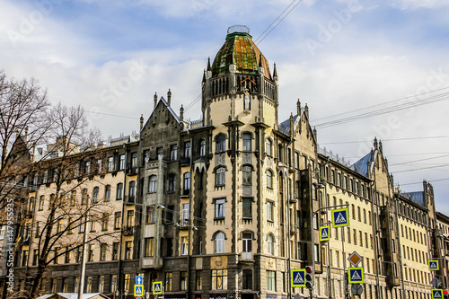 Facade of the corner building in Saint-Petersburg. Russia
