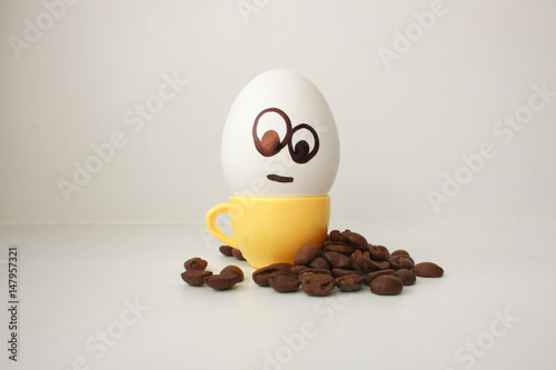 Egg with a face. Funny and cute to a coffee mug
