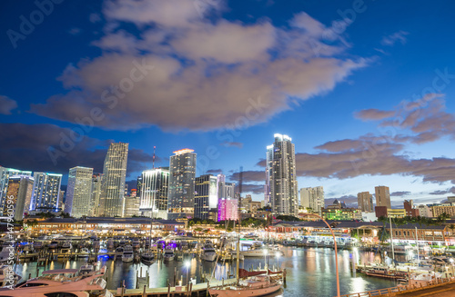 MIAMI, FL - JANUARY 2016: Downtown skyline at sunset. Miami is a major destination in Florida