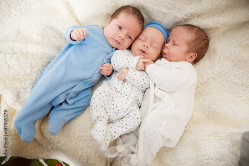 Portrait of newborn triplets - boys close up